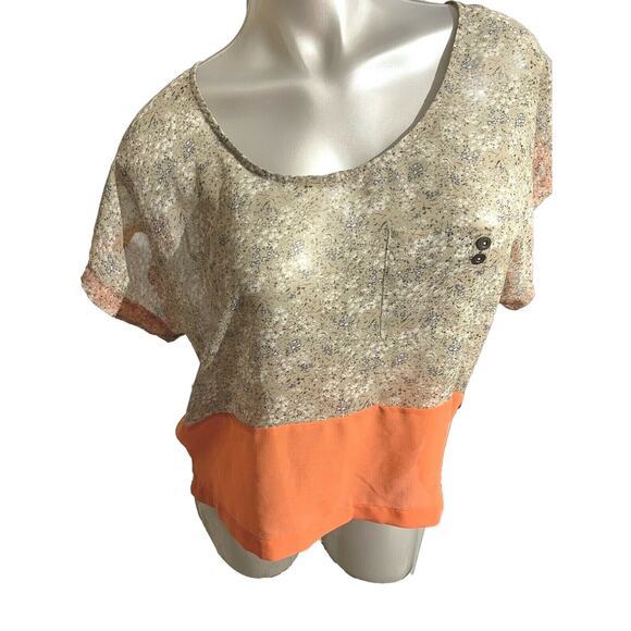 Woman’s luc ca couture Tan Brown Floral and Orange Cropped Top in Size 16 XL - Picture 1 of 10